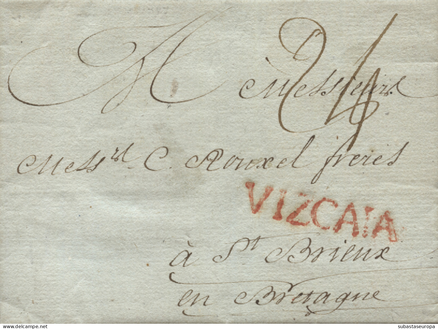 D.P. 11. 1787 (20 AGO). Carta De San Sebastián A Saint Brieuc (Francia). Marca Nº 12R. Rara. - ...-1850 Vorphilatelie