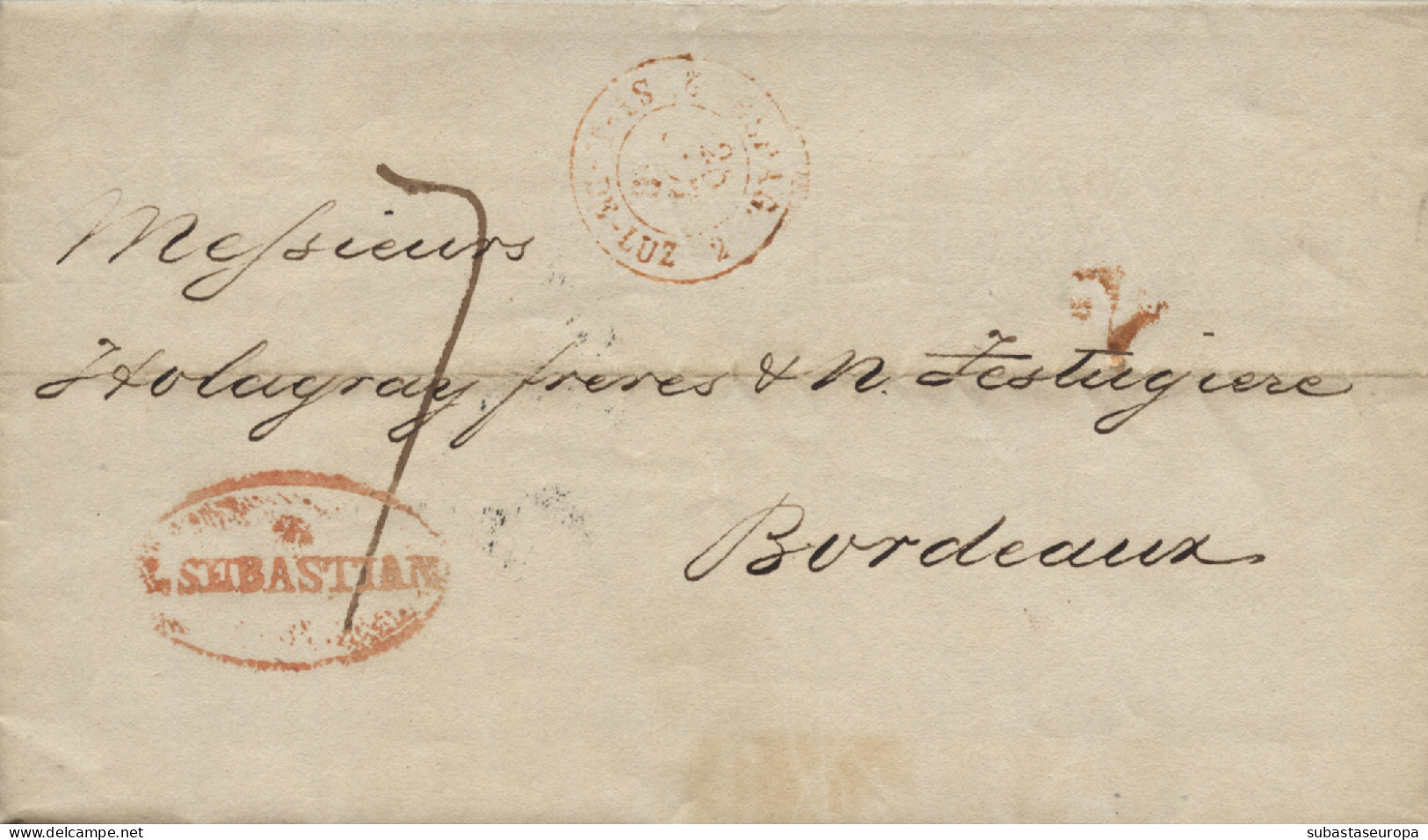 D.P. 11. 1840 (24 OCT). Carta De San Sebastián A Burdeos (Francia). Marca Nº 26R, Tránsito Y Porteo. - ...-1850 Prefilatelia