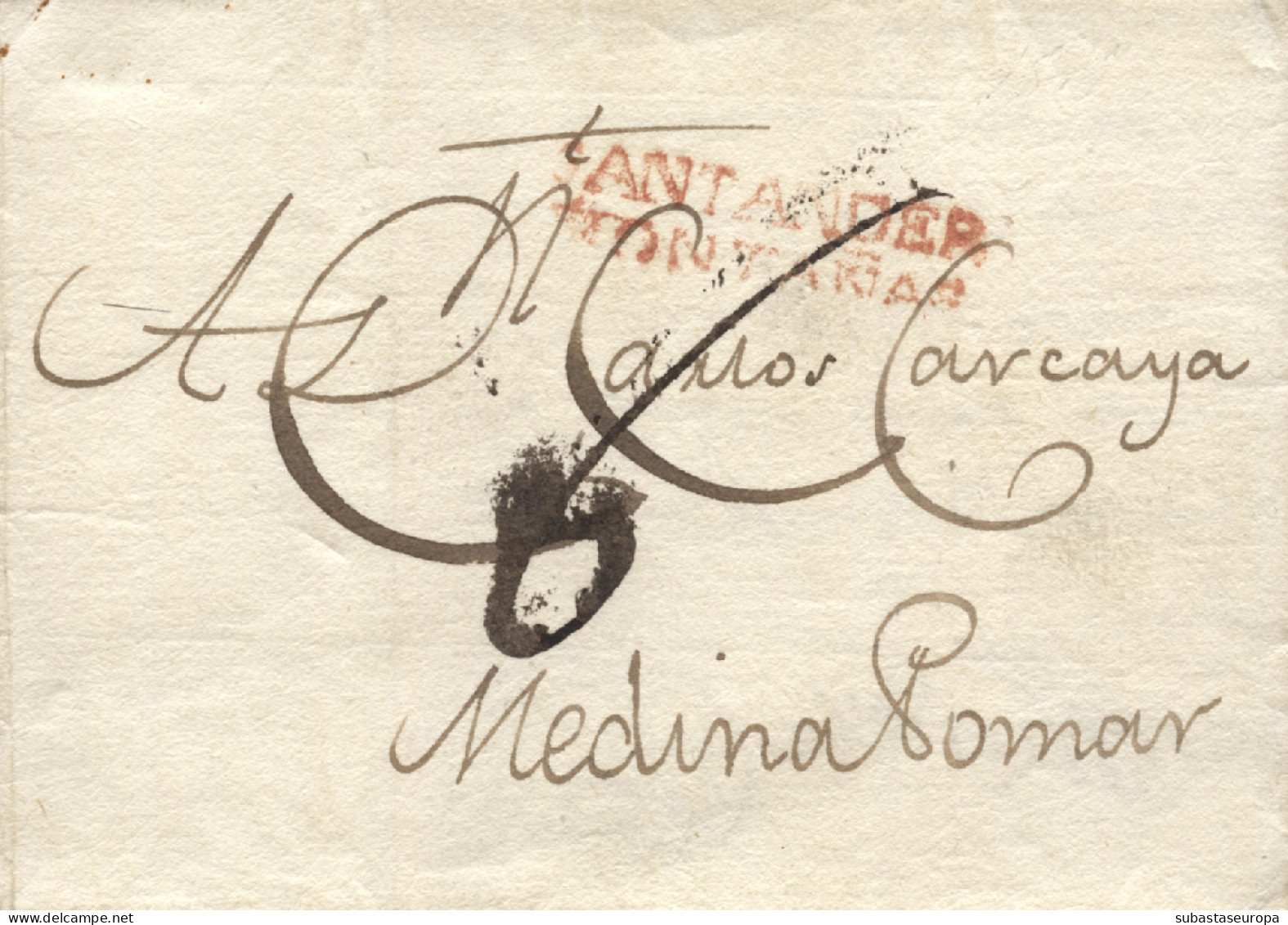 D.P. 9. 1817. Carta De Santander A Medina De Pomar (Burgos). Marca En Rojo 8R. Porteo Manuscrito "6". - ...-1850 Prefilatelia