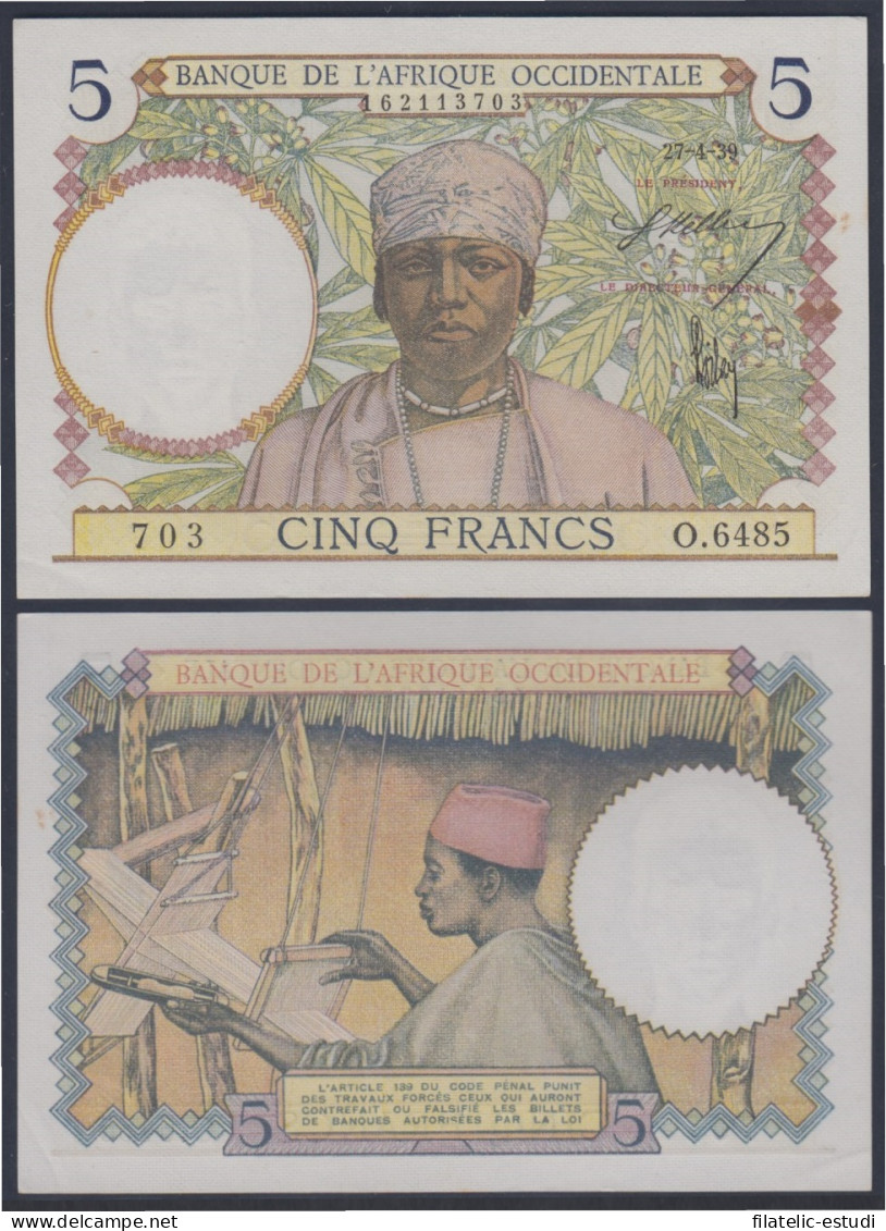 África Occidental Senegal 5 Francs 1939 Billete Banknote Sin Circular - Other - Africa