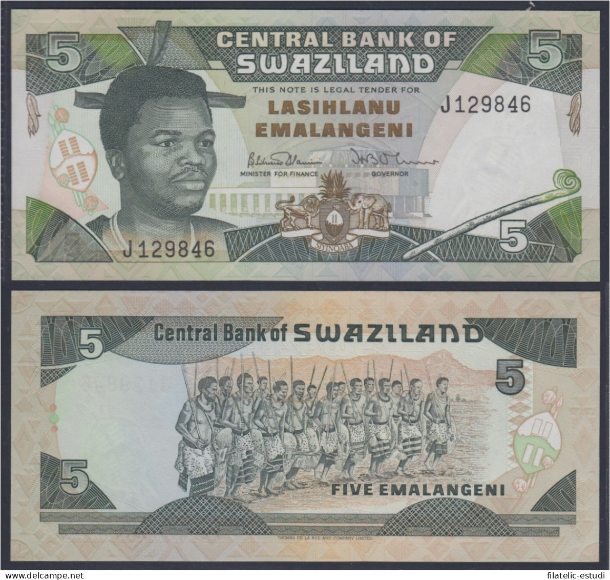 Suazilandia Swaziland 5 Emalangeni 1982 Billete Banknote Sin Circular - Other - Africa