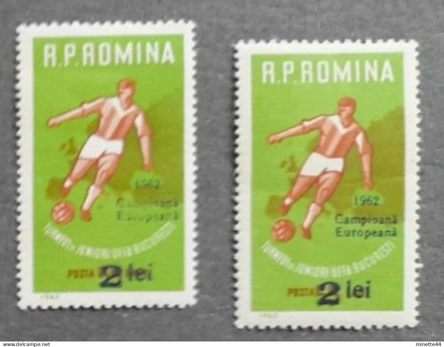 ROUMANIE ROMANA ROMINA 1962 2 OVERPRINT DIFFERENTS  MNH**   FOOTBALL FUSSBALL SOCCER  CALCIO VOETBAL FUTBOL FUTEBOL FOOT - Neufs