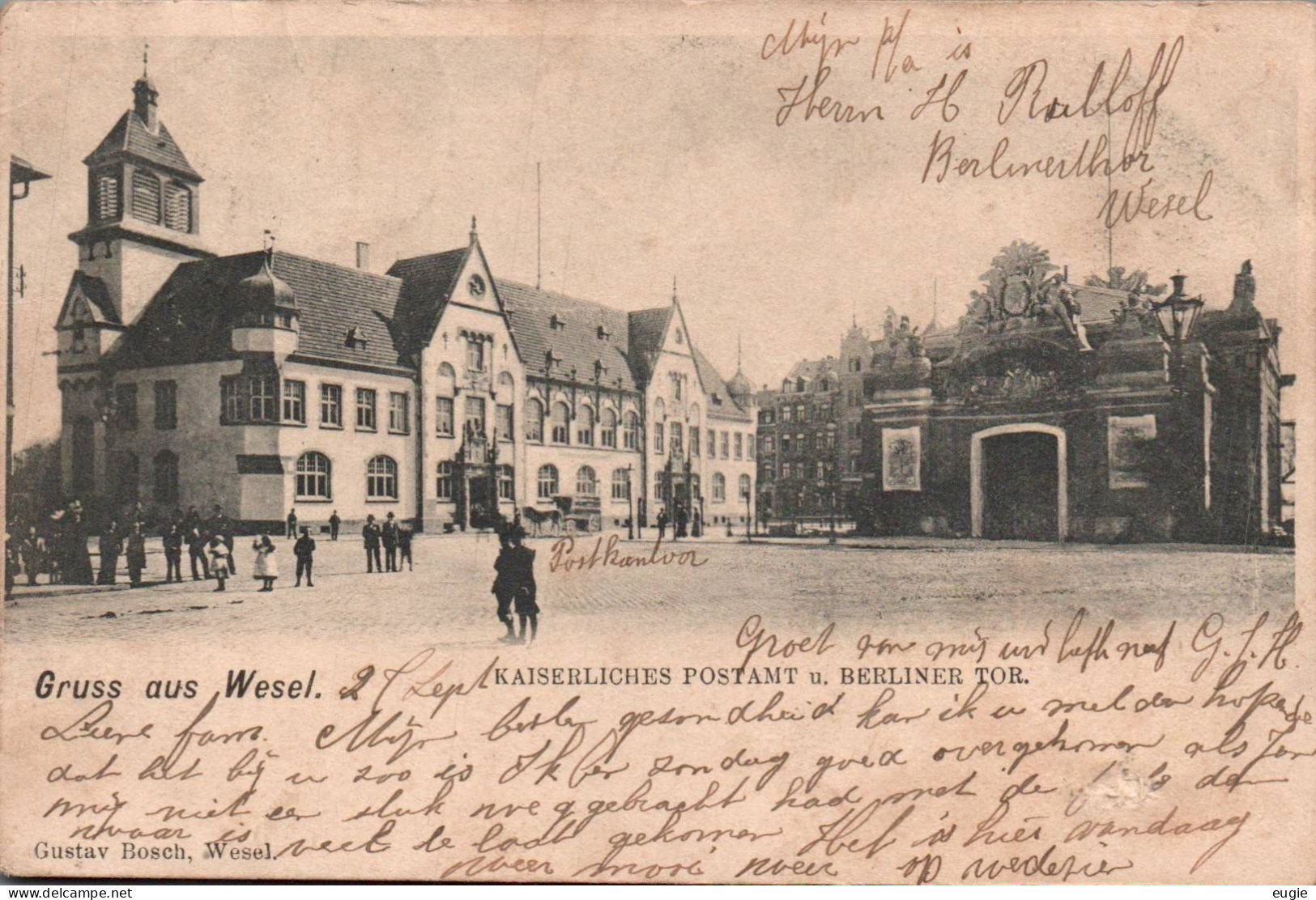 3129/ Gruss Aus Wesel, Kaiserliches Postamt Und Berliner Tor, Mensen, 1903 - Wesel