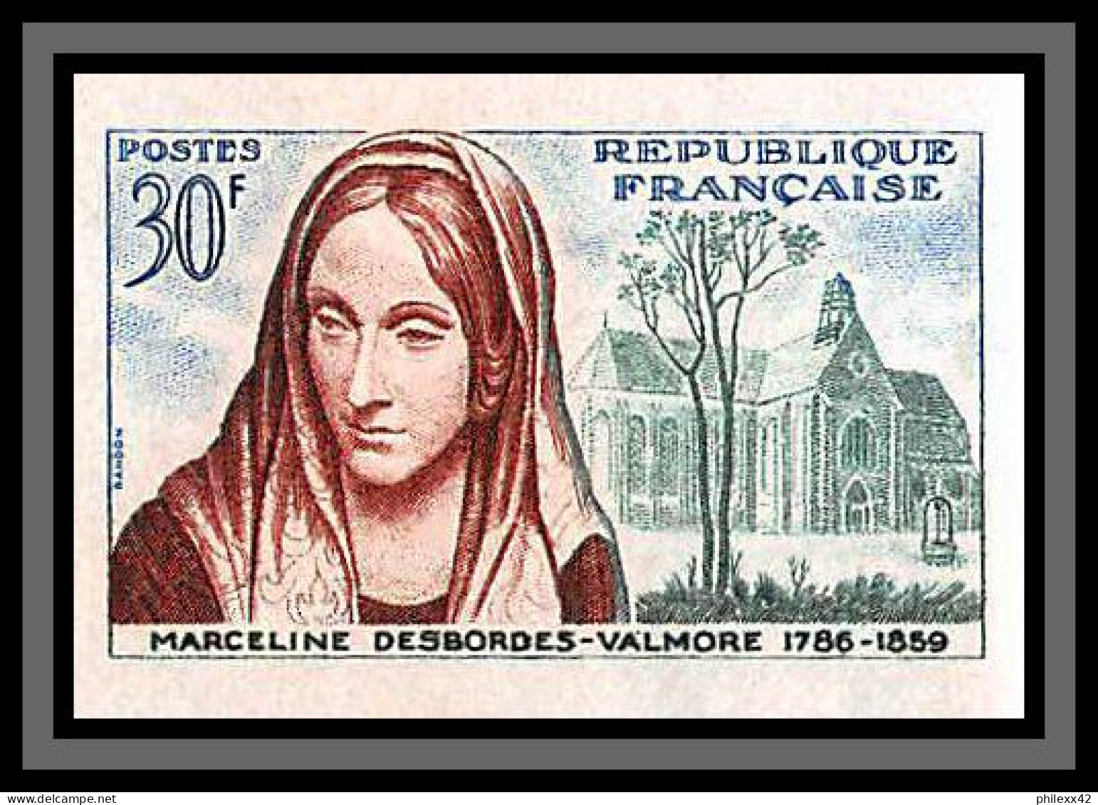 France N°1214 Desbordes-Valmore Ecrivain Writer Poete Poet Non Dentelé ** MNH Imperf Cote Maury 40 Euros - 1951-1960