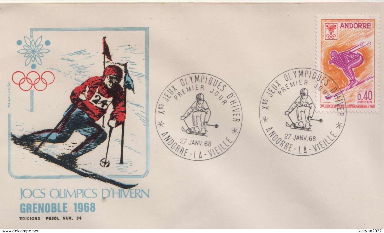 Andorra Stamp On FDC - Invierno 1968: Grenoble