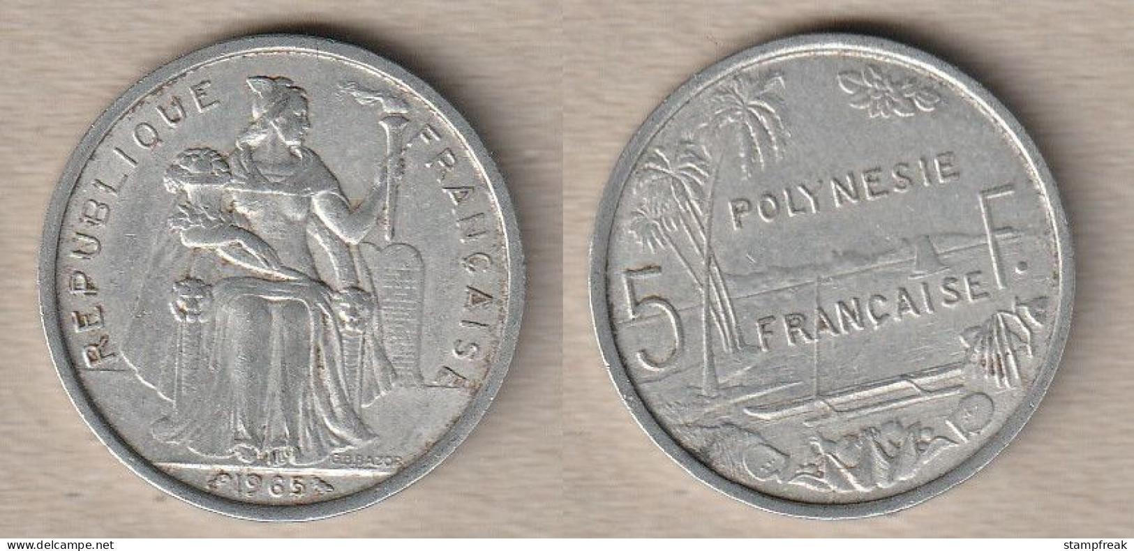02454) Französisch-Polynesien, 5 Francs 1965 - Polinesia Francesa