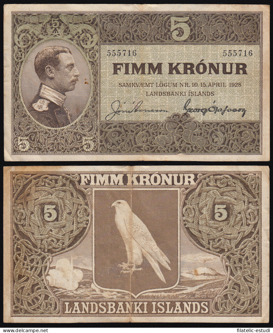 Islandia Billete 5 Krónur 1928 - Otros – Europa