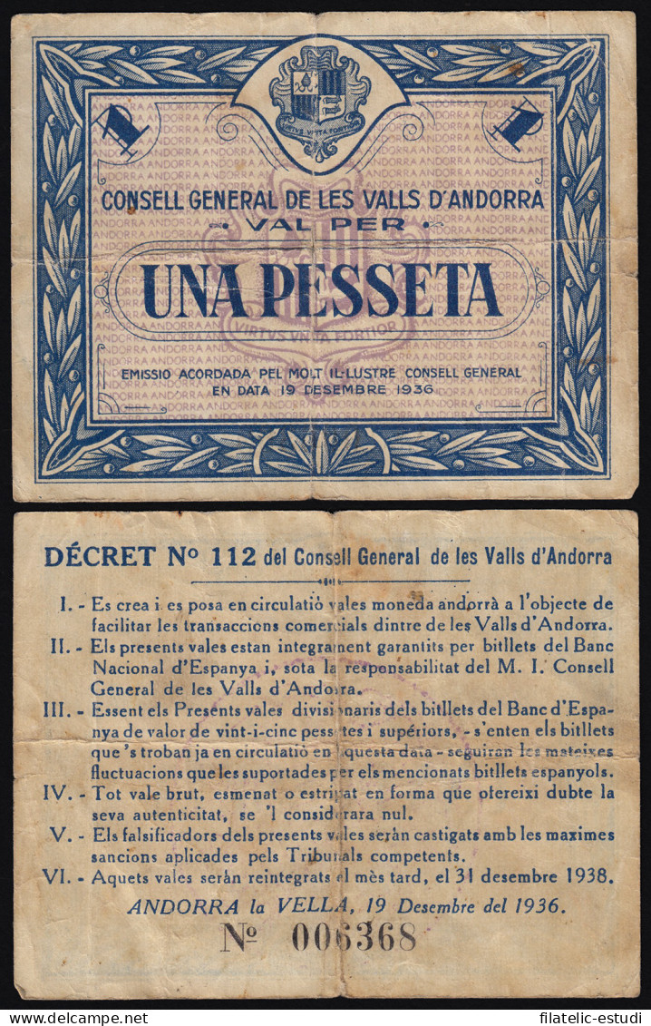 Andorra Billete 1 Peseta 1936 - Sonstige – Europa