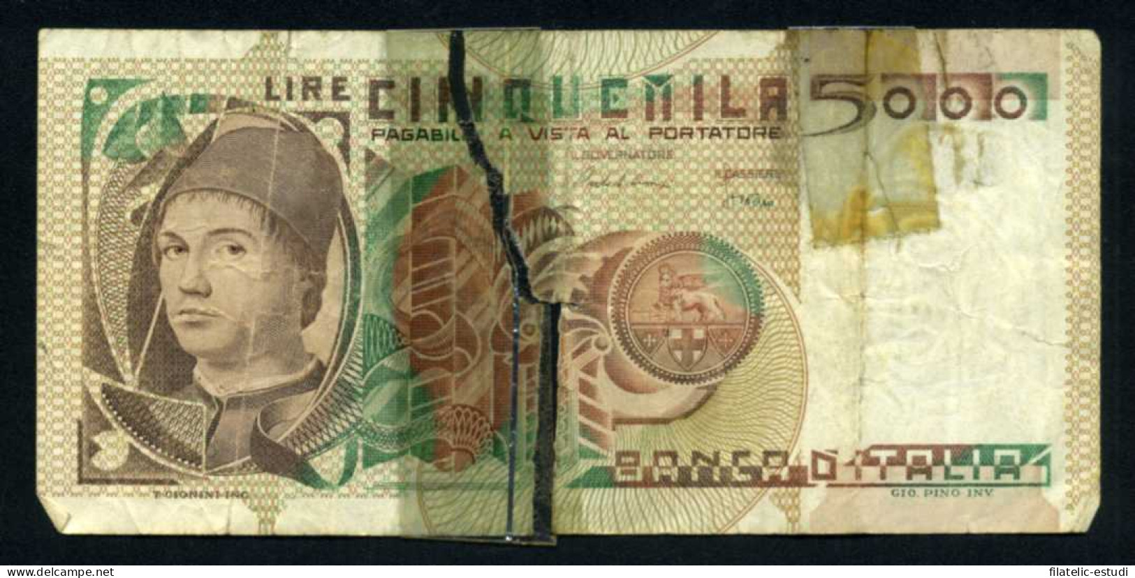 Italia 5000 Liras 1979 Billete Banknote Circulado Rotura Central Reparada Con  - Sonstige – Europa
