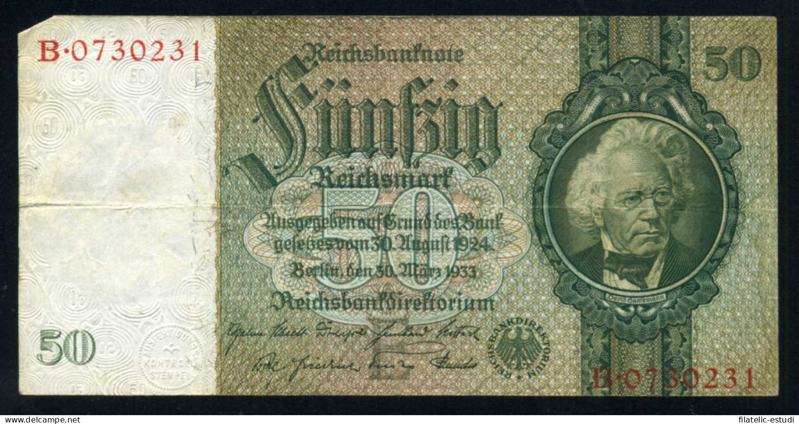 Alemania 50 Marcos 1933 Billete Banknote Circulado Pliegues Y Alguna Ligera Do - Otros – Europa