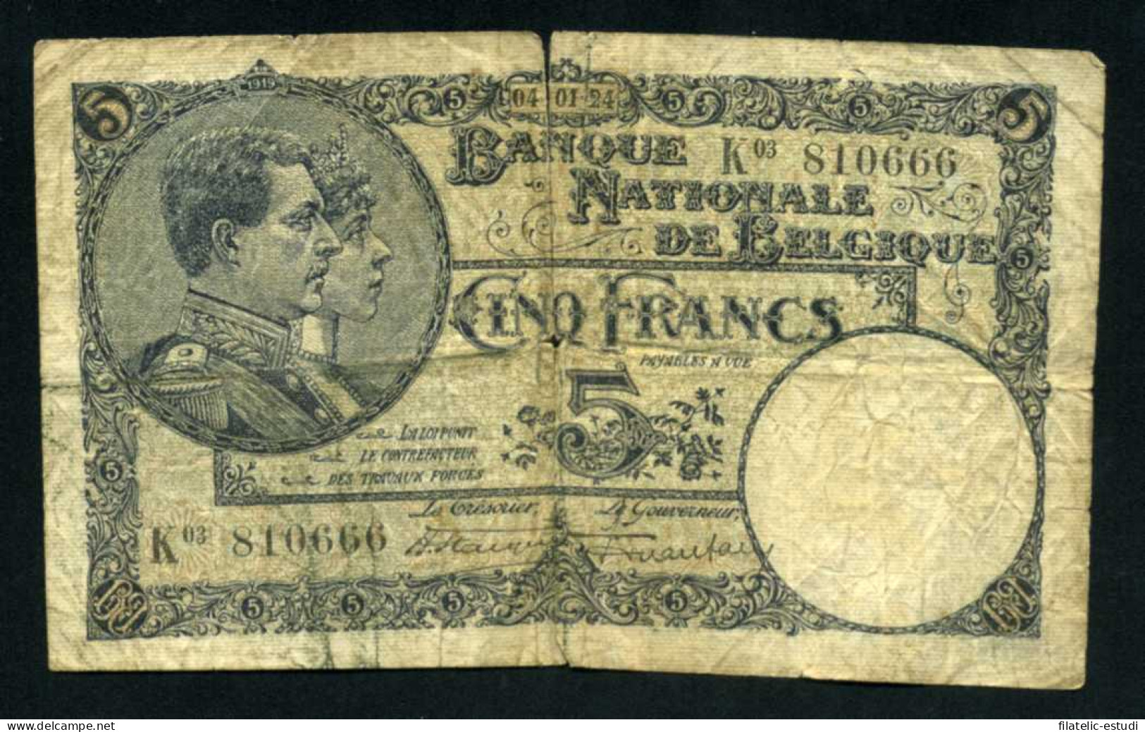 Bélgica 5 Francos 1926 Firmas De Hautain Y Stacquet Billete Banknote Circulado - Autres - Europe