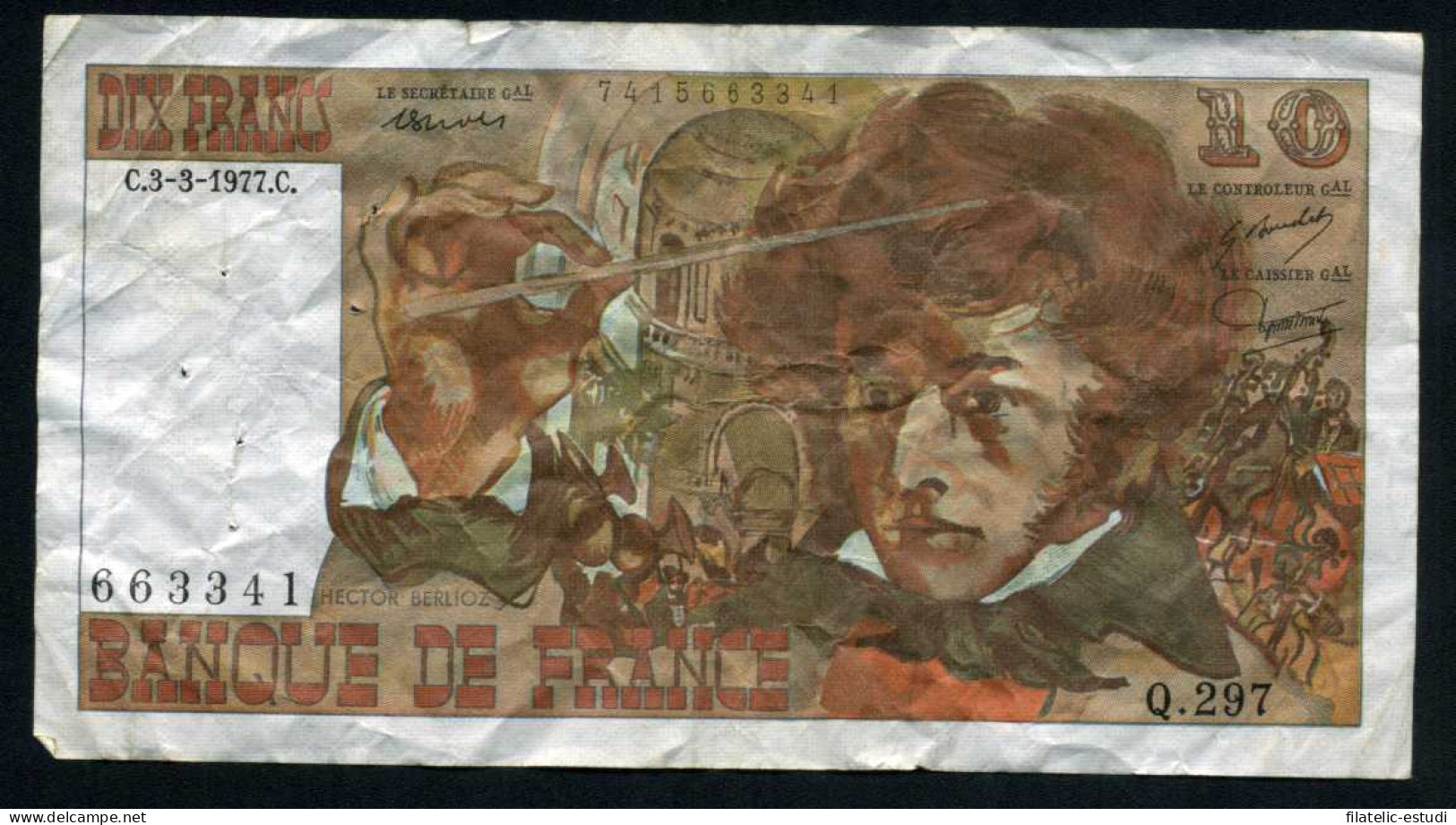 Francia 10 Francos 1977 Billete Banknote Circulado Puntos De Aguja - Other - Europe