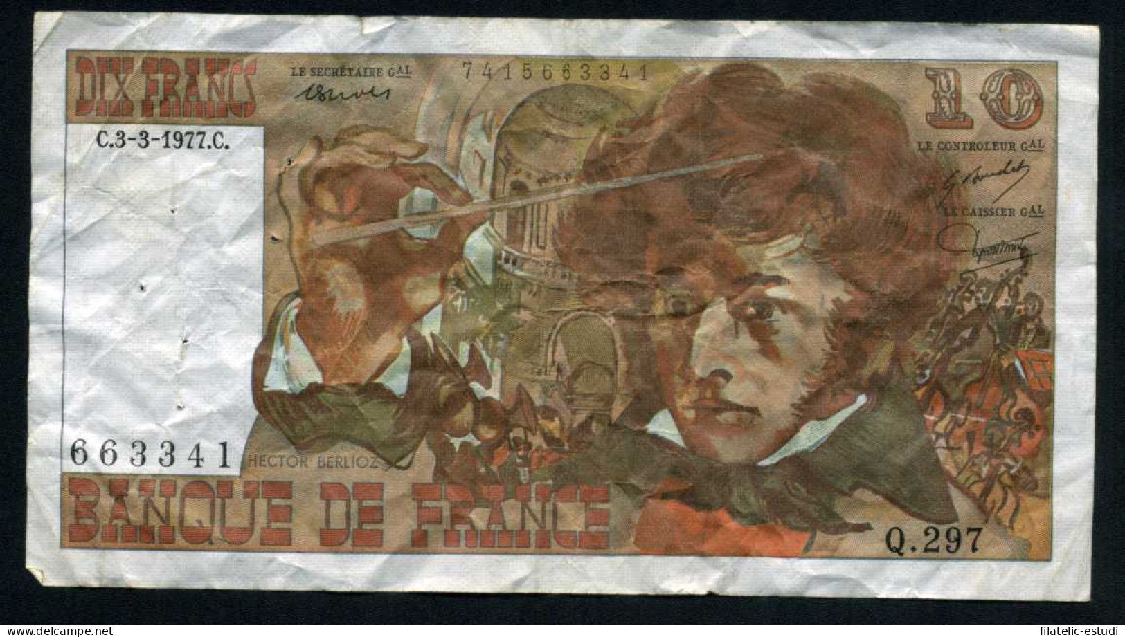 Francia 10 Francos 1977 Billete Banknote Circulado Puntos De Aguja - Autres - Europe