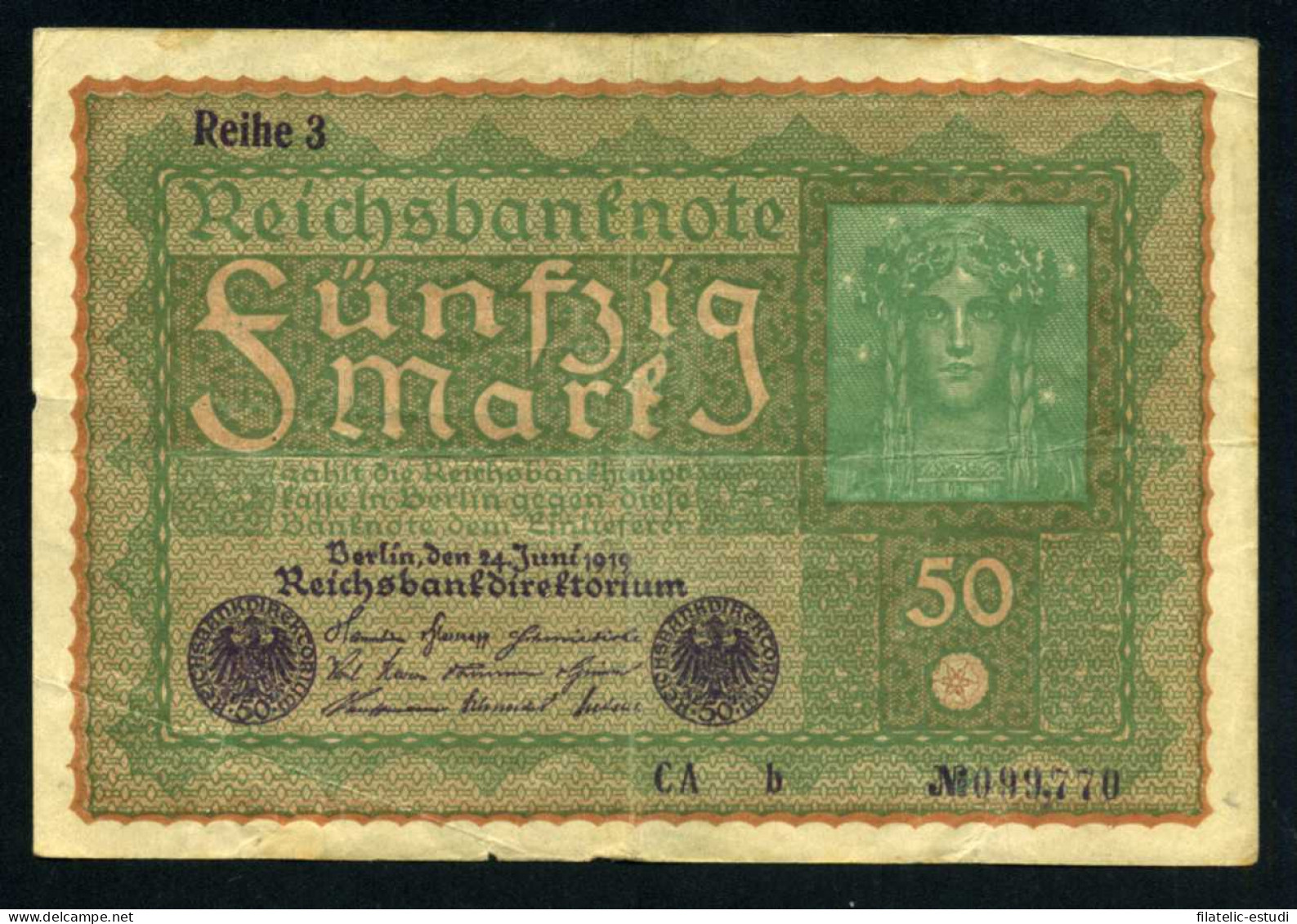 Alemania 50 Marcos 1919 Billete Banknote Circulado Pliegues Foto Estandar - Otros – Europa