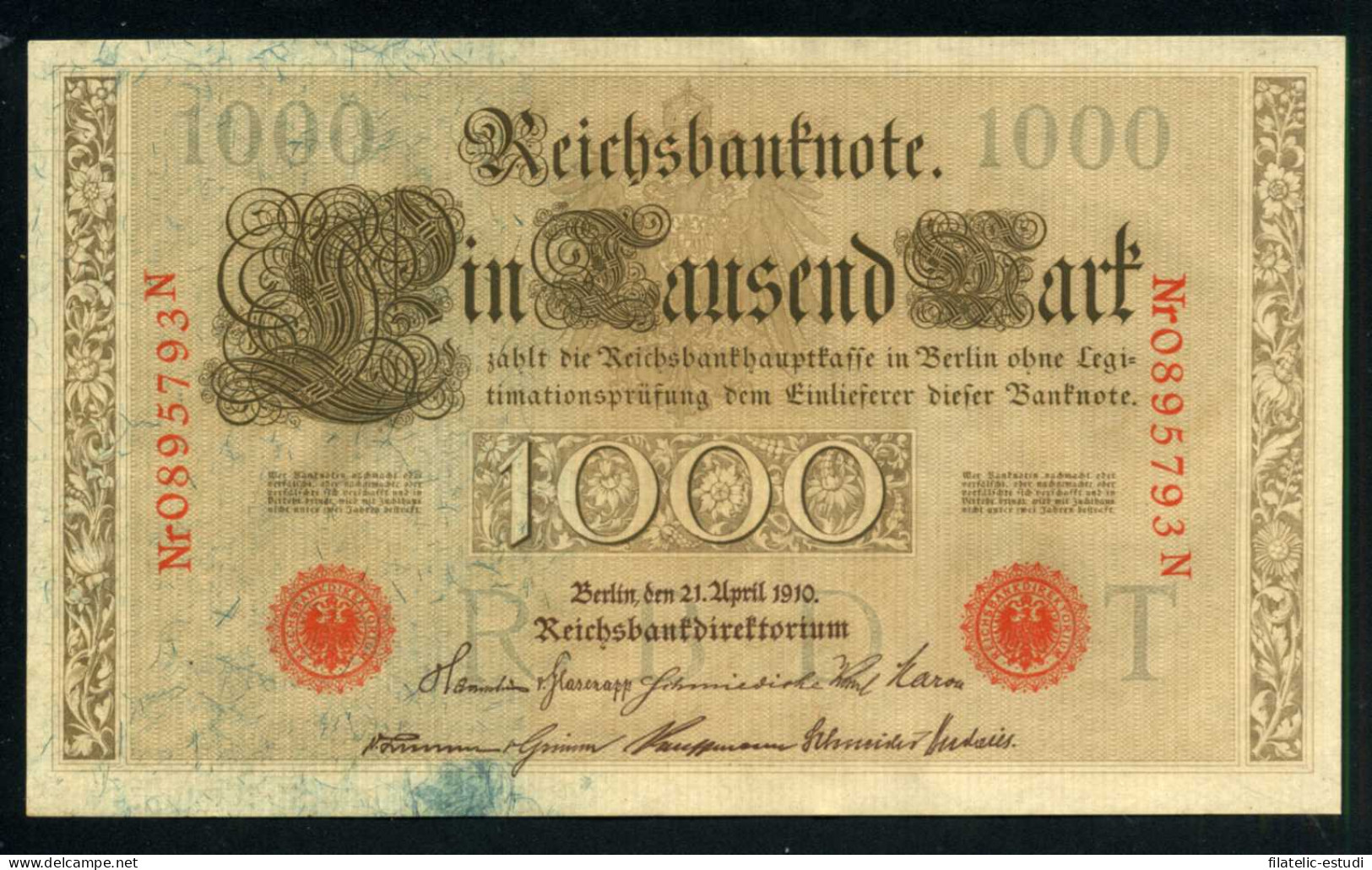 Alemania 1000 Marcos 1910 Billete Banknote Circulado Foto Estándar - Sonstige – Europa
