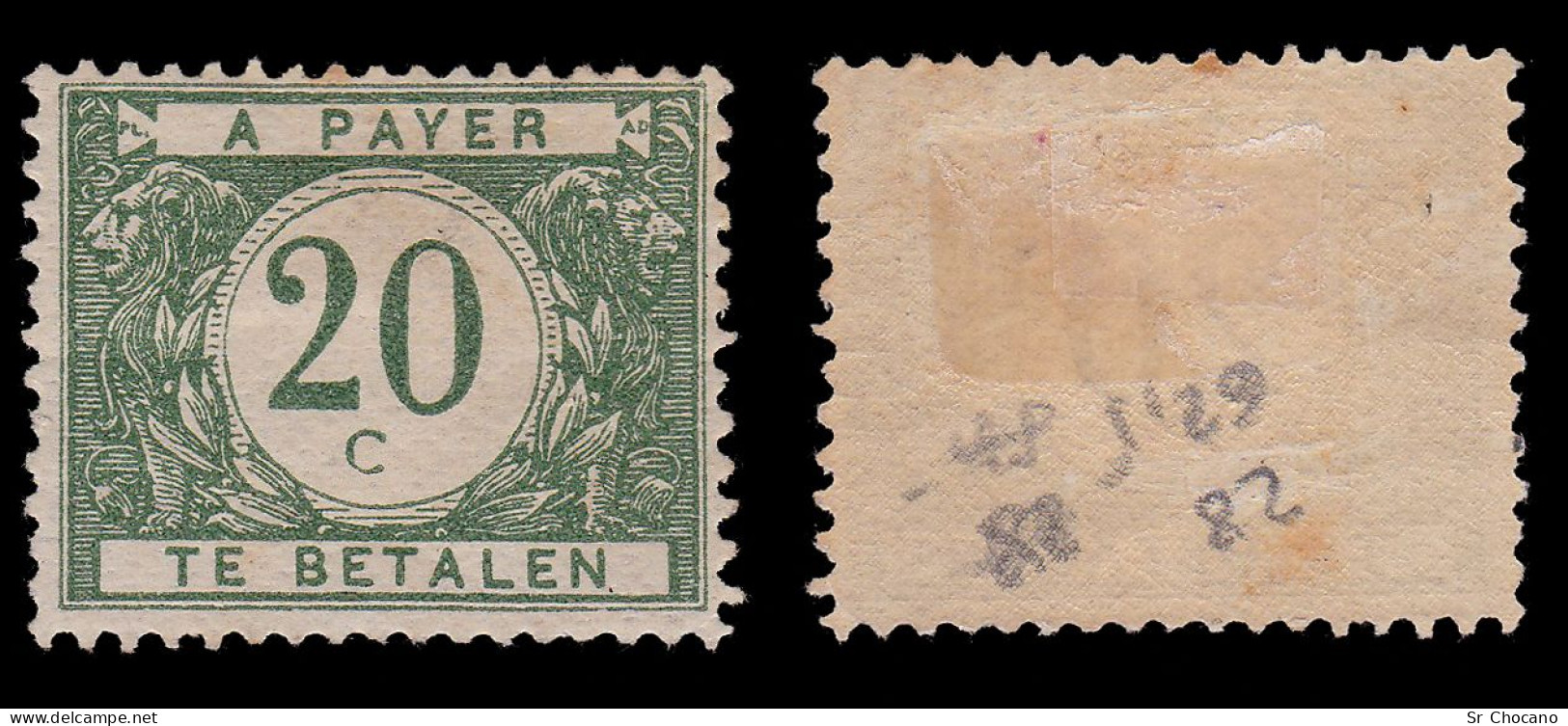 BELGIUM POSTAGE DUE STAMP.1919.20c.SCOTT J19.MH - Sonstige & Ohne Zuordnung