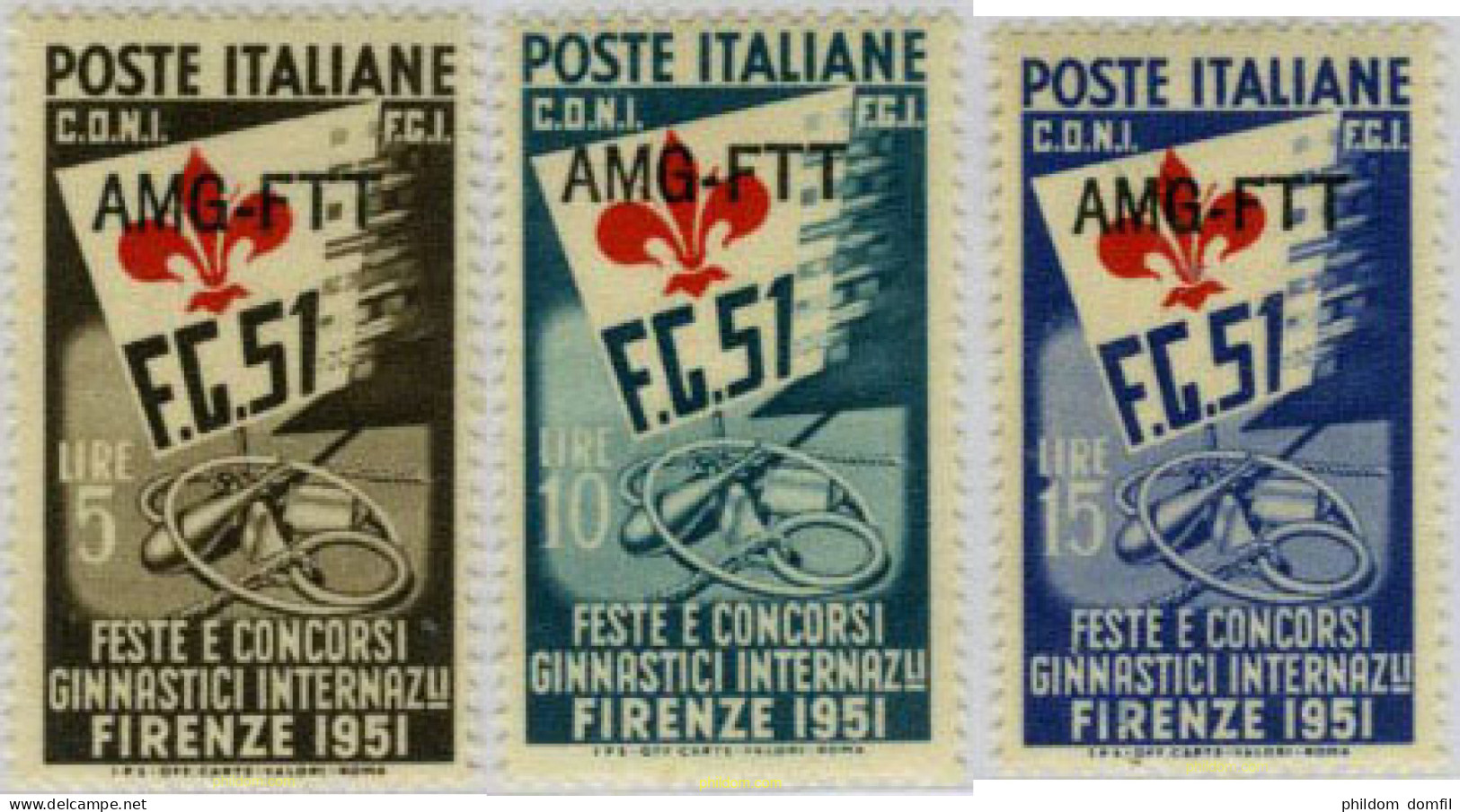 29147 MNH TRIESTE Zona A 1951 FIESTAS Y CONCURSOS INTERNACIONALES DE GIMNASIA EN - Andere & Zonder Classificatie