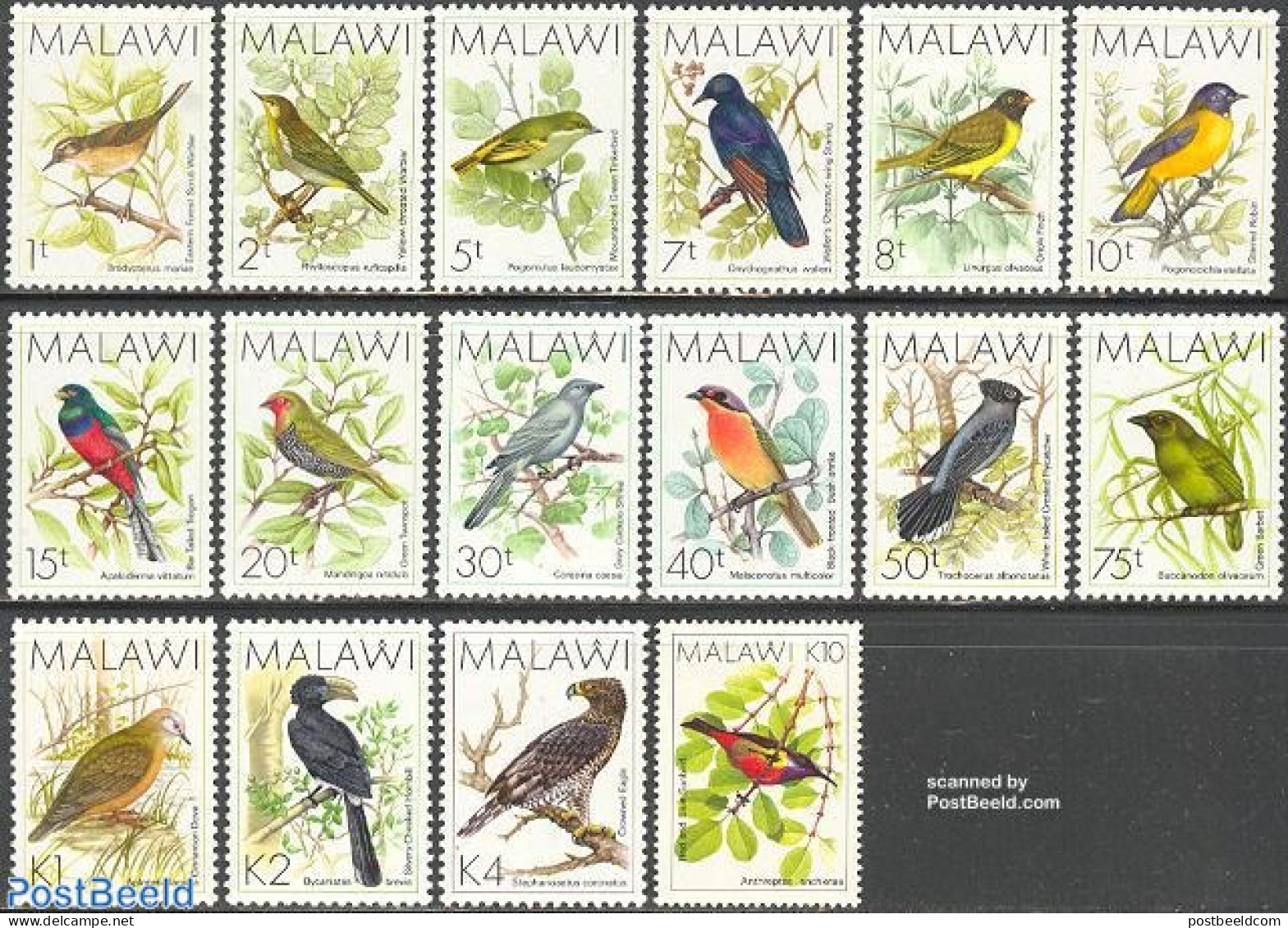 Malawi 1988 Definitives, Birds 16v, Mint NH, Nature - Birds - Malawi (1964-...)
