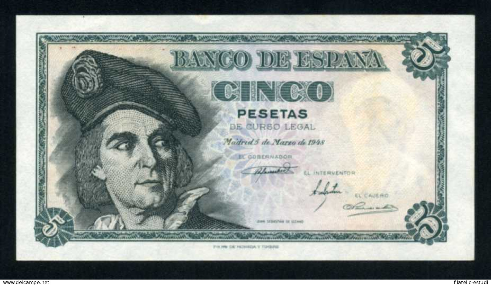 España Billete 5 Ptas 531948 J. Sebastián El Cano Sin Circular - Otros & Sin Clasificación