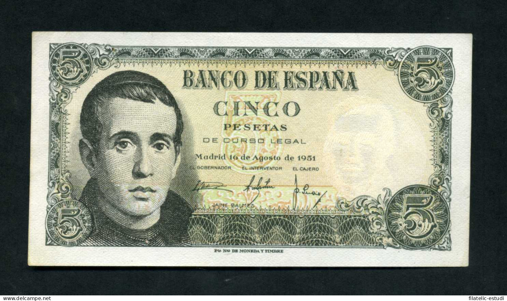 España Billete 5 Ptas Agosto 1951 Balmes Sin Circular - Otros & Sin Clasificación