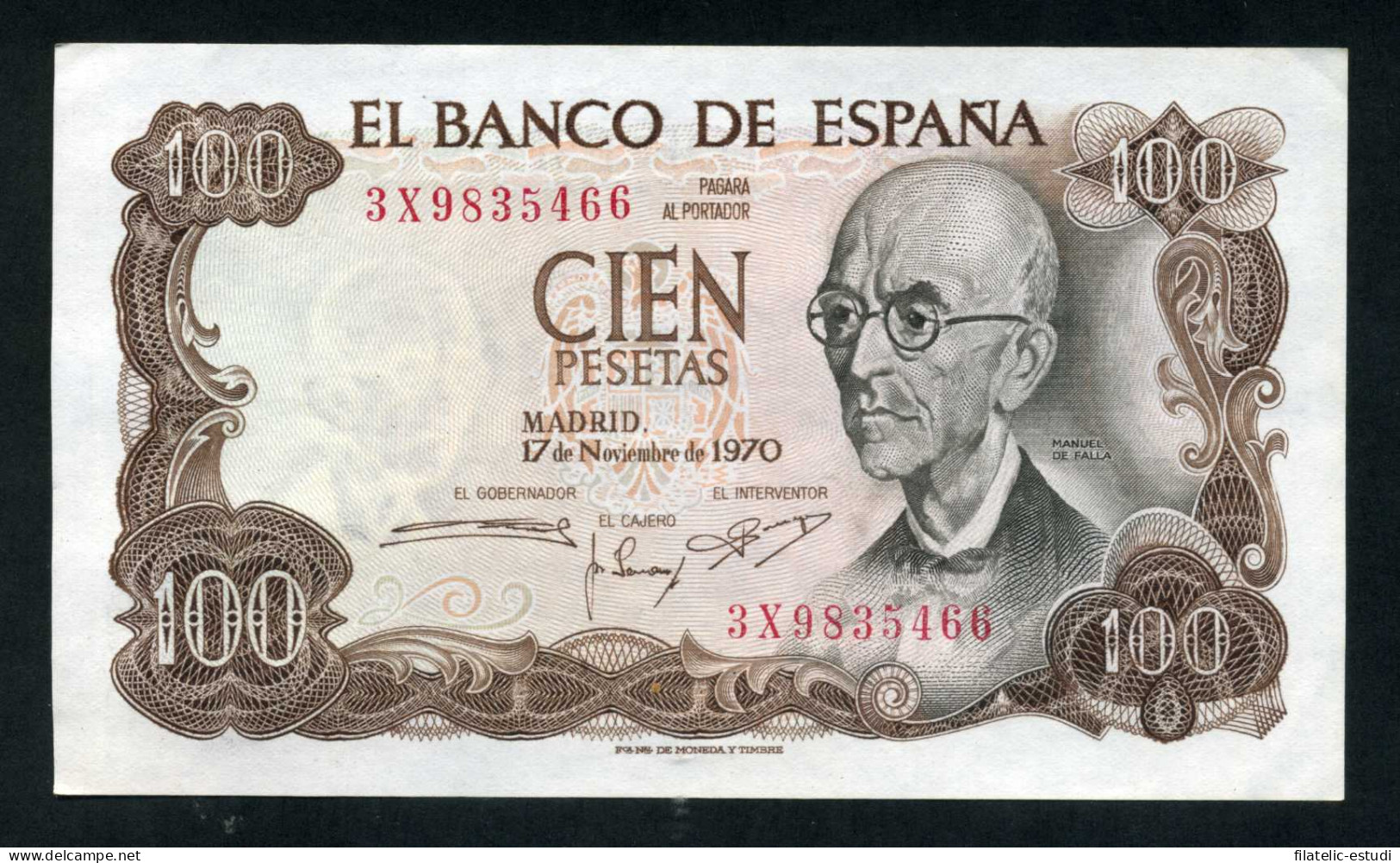 Billete 100 Ptas  17-XI-1970 M. De Falla - Other & Unclassified