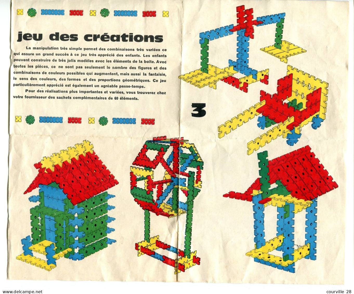 2 Boîtes D'un Ancien JEU De CONSTRUCTION " CREATIONS FANTAISIES N° 3 "  Pièces Multicolores En Plastique - Autres & Non Classés