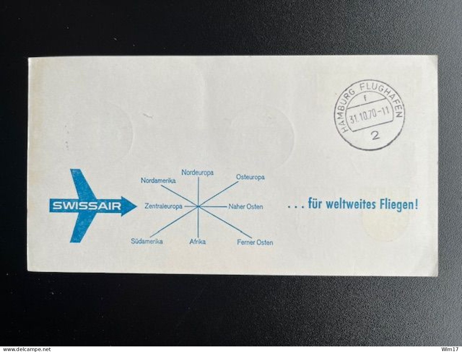 UNITED NATIONS GENEVA 1970 EXPRESS CARD SWISSAIR DC-9 JET SR500 GENEVA TO HAMBURG 31-10-1976 GENEVE EXPRES - Briefe U. Dokumente