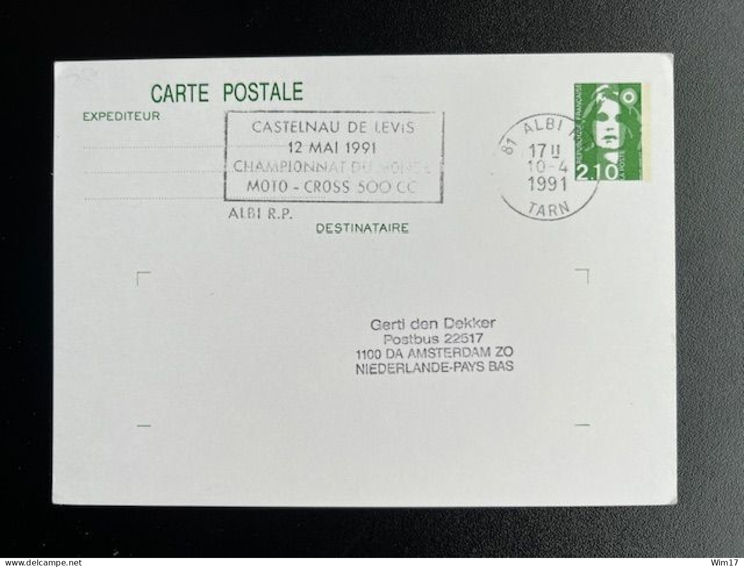 FRANCE 1991 POSTCARD SPECIAL POSTMARK CASTELNAU DE LEVIS MOTOCROSS 500CC 12-05-1991 FRANKRIJK - Motorfietsen