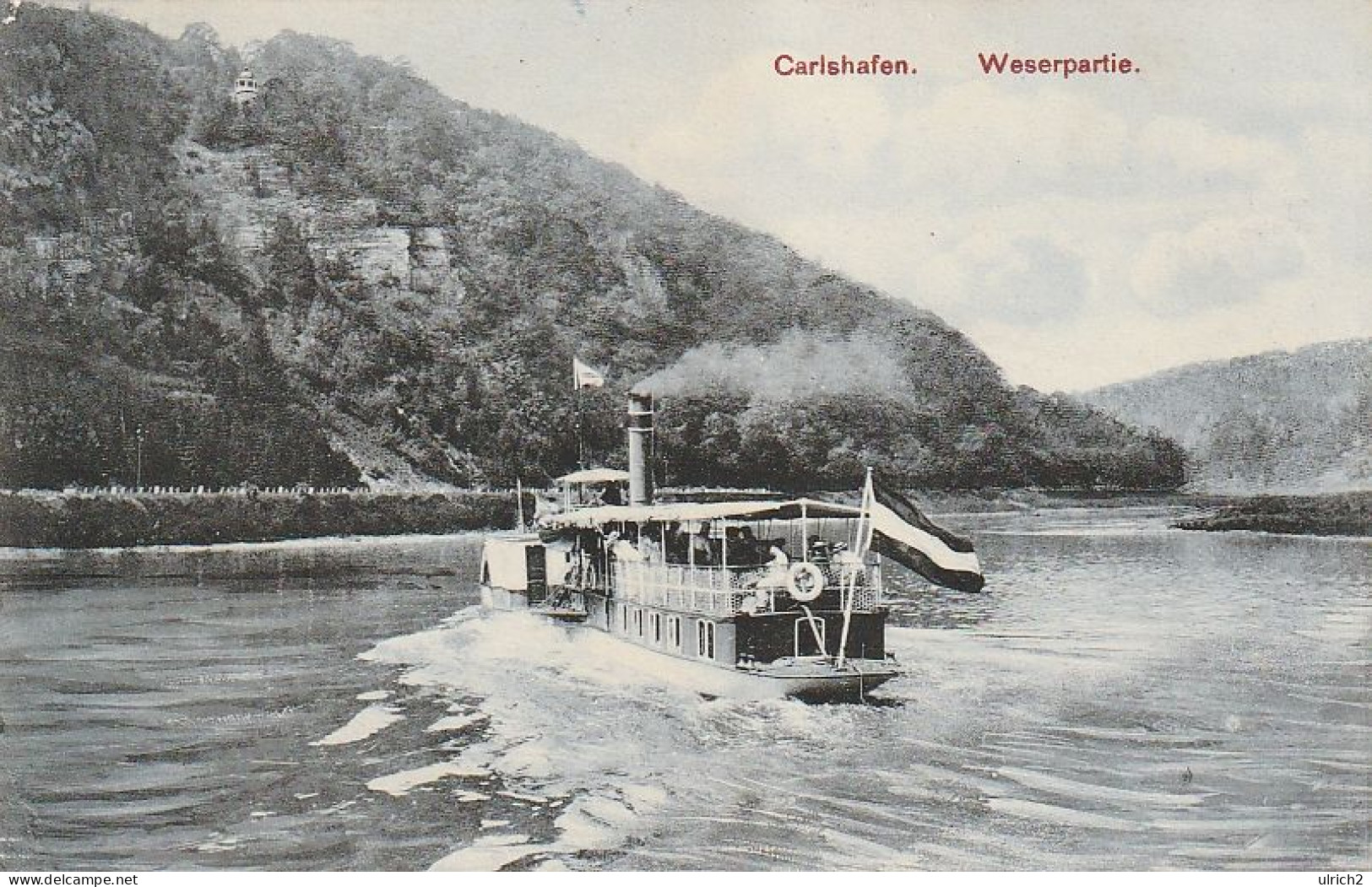 AK Carlshafen - Wasserpartie - Dampfer - 1909 (67972) - Bad Karlshafen