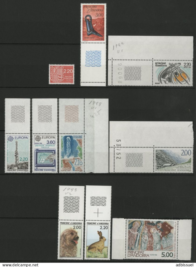 ANDORRE FRANCAIS 1988 ANNEE COMPLETE COTE 26.2 € N° 366 à 375 NEUFS ** (MNH). Vendue à 10% De La Cote. TB - Unused Stamps