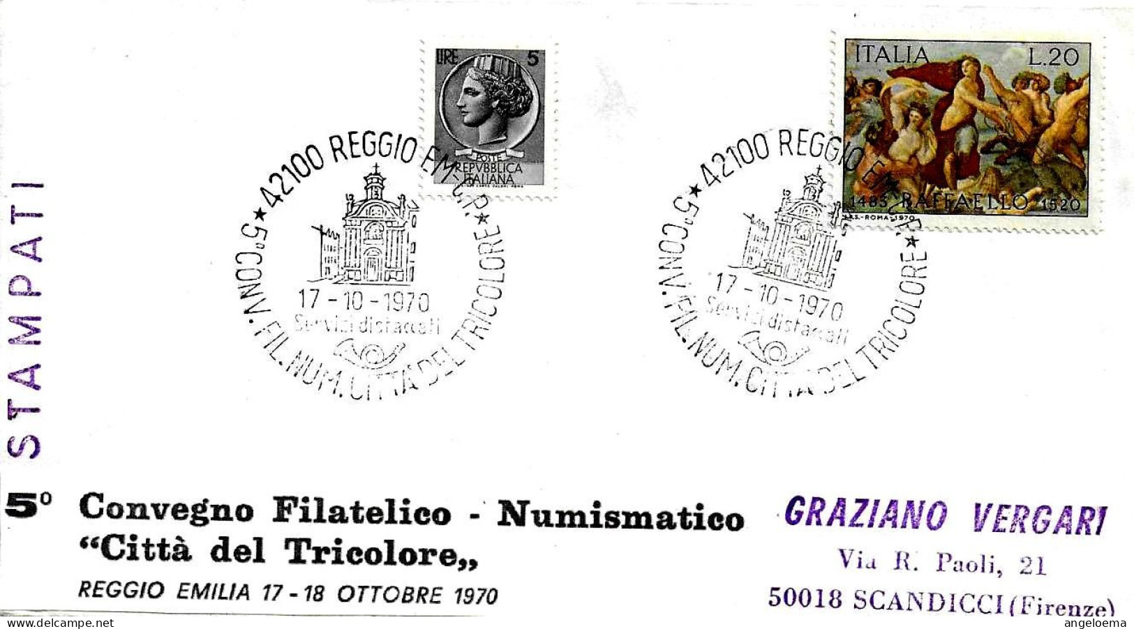 ITALIA ITALY - 1970 REGGIO E. 5° Convegno Filatelico Città Del Tricolore (oratorio Del Cristo) Su Busta Viaggiata - 219 - Iglesias Y Catedrales