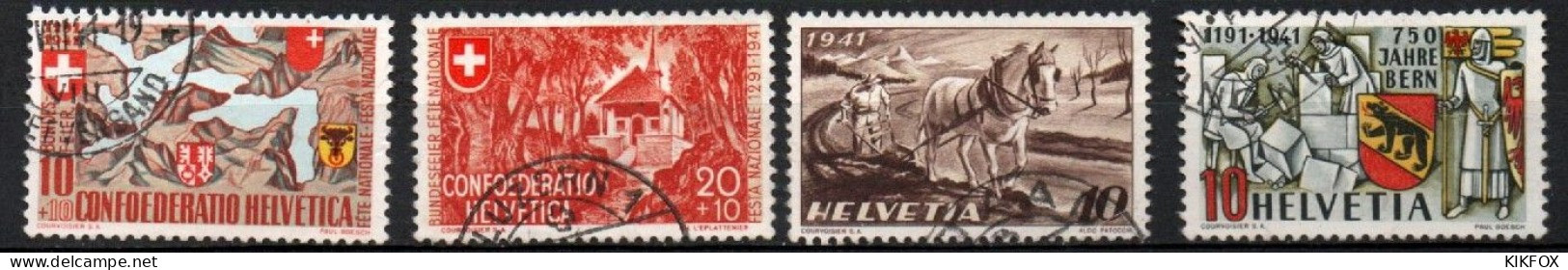 SUISSE ,SCHWEIZ,1941 ,LOT  MI 386, 396, 397, 398,  YV 367, 368, 369, 370, GESTEMPELT, OBLITERE - Gebraucht