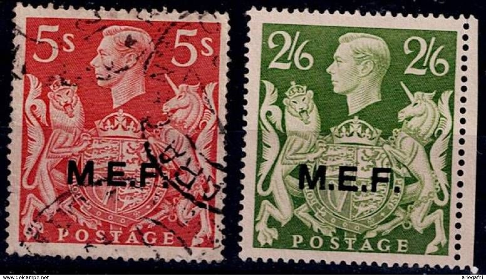 GREAT BRITAIN 1943 KING GEORGE VI WITH OVERPRINT M. E. F. MI No 23-4MLH+ USED VF!! - Universal Mail Stamps