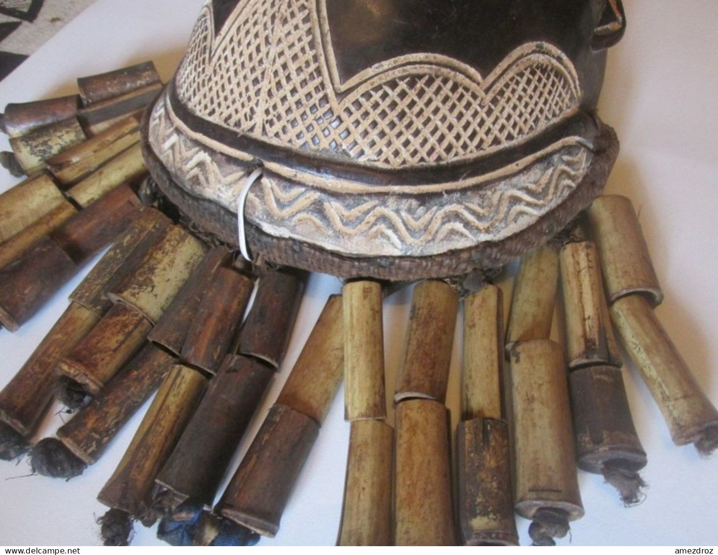 Afrique Ancien Masque Tchokwe - Angola Cheveux De Bambou (et) - Afrikanische Kunst