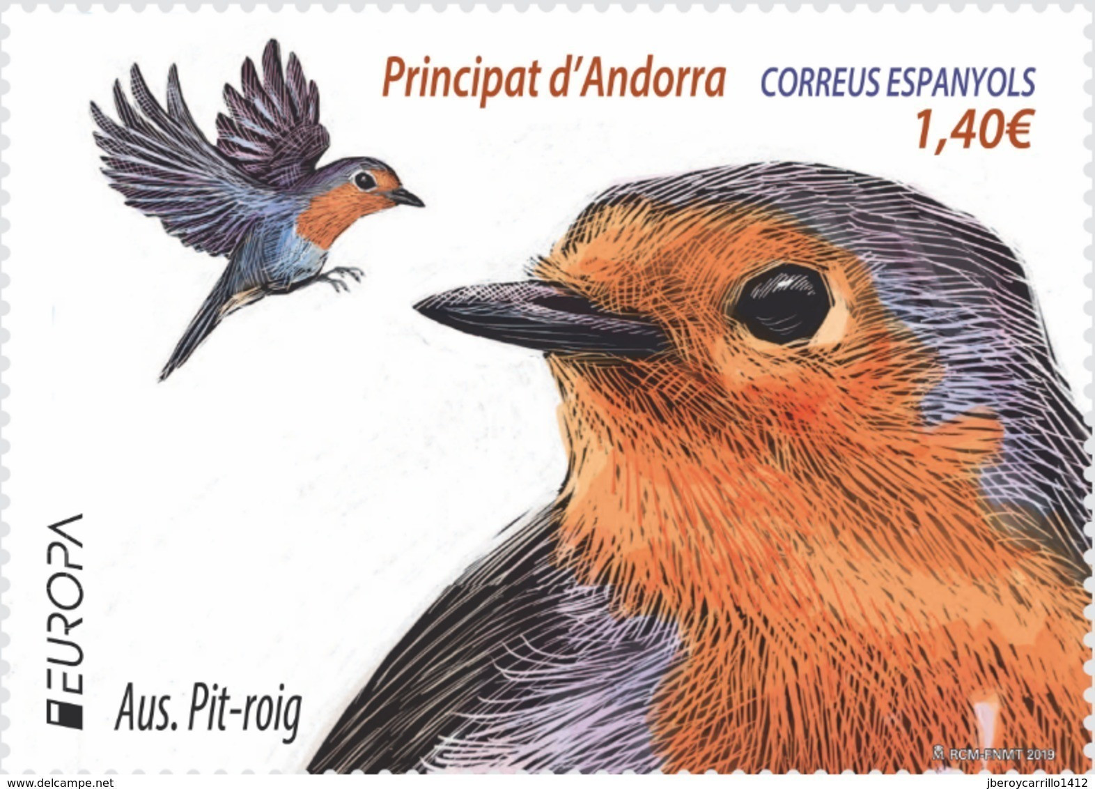ANDORRA ESPAÑOLA /SPANISH ANDORRE- EUROPA 2019 -NATIONAL BIRDS.-"AVES - BIRDS - VÖGEL -OISEAUX"- SERIE De 1 V. - 2019