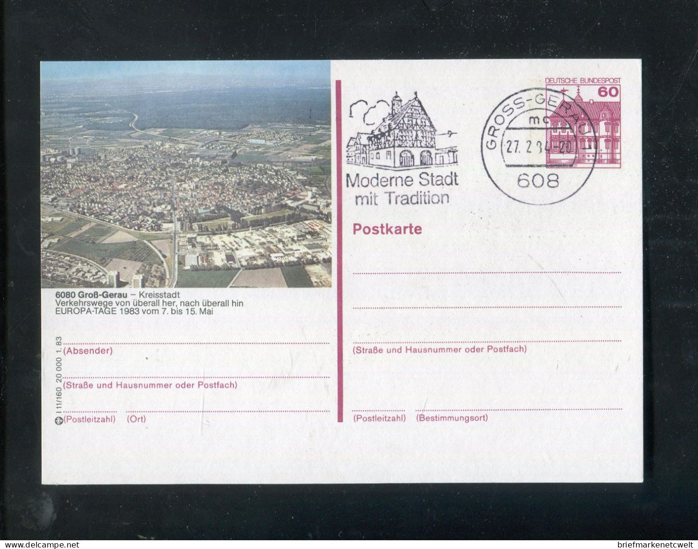 "BUNDESREPUBLIK DEUTSCHLAND" 1983, Bildpostkarte Mit Bildgleichem Stempel Ex "GROSS-GERAU" (60154) - Illustrated Postcards - Used