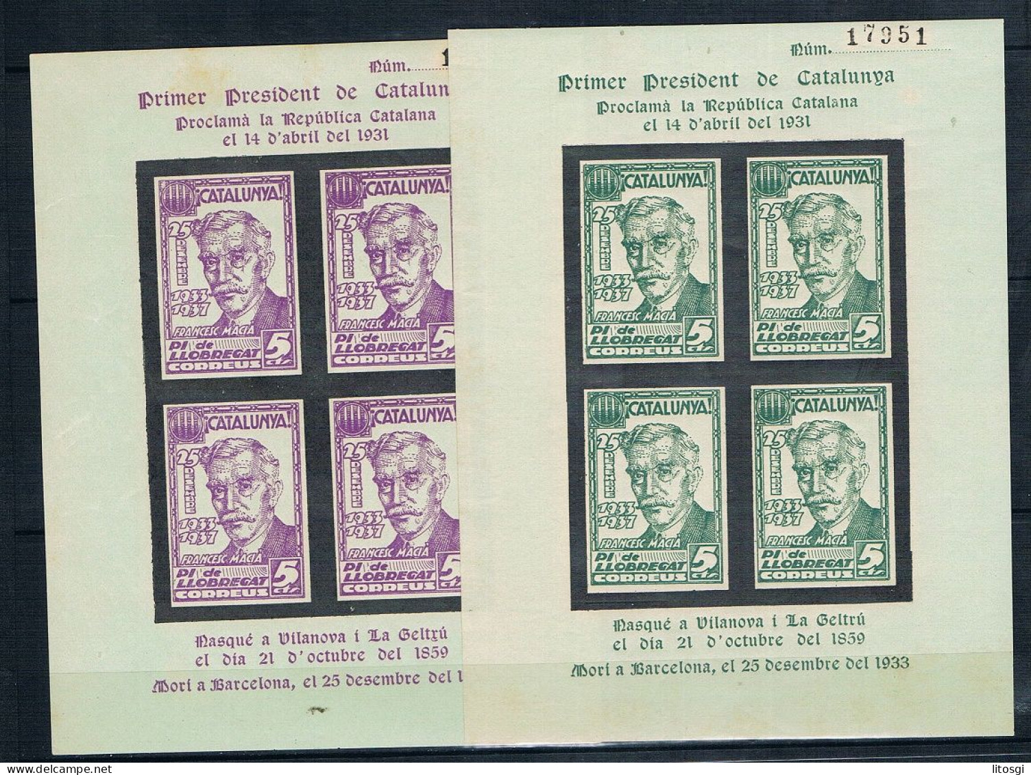 ESPAÑA CATALUÑA ESPAÑA GUERRA CIVIL 1937, 4 DENTADAS Y 2 SIN DENTAR VER FOTOS - Spanish Civil War Labels