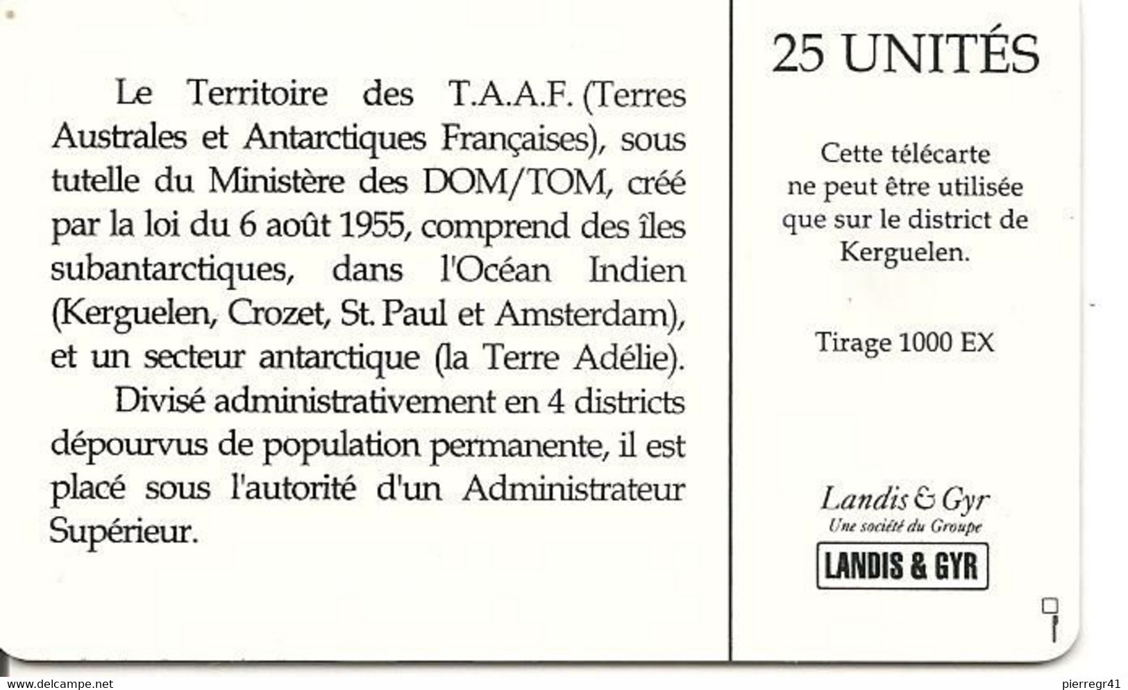 CARTE PUCE-SMART1-TAAF 1-25U-ELEPHANTS DE MER-Armoiries-LUXE-TRES RARE - TAAF - Terres Australes Antarctiques Françaises