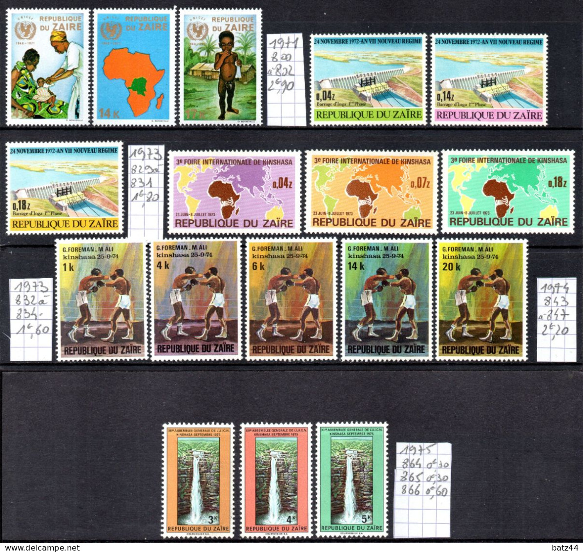 REPUBLIQUE DU ZAIRE  Petit Lot Timbres Tous Neuf ** Sans Charnière Without Hinge Entre 1971 Et 1975 - Unused Stamps