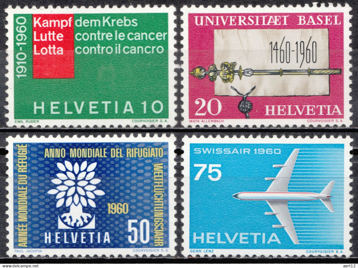 1960, Switzerland, Publicity Issue, Aircraft, Cancer, Education, Healthcare, Universities, 4 Stamps, MNH(**), CH 692-95 - Nuevos