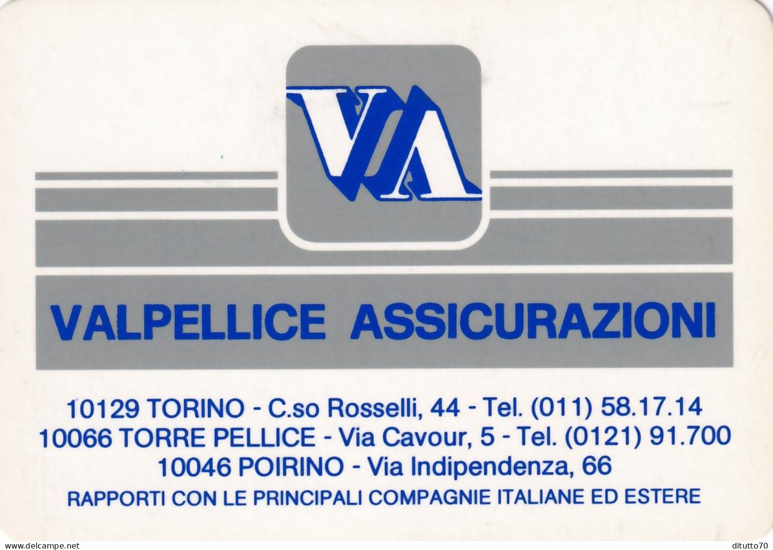 Calendarietto - Valpellice Assicurazioni - Torino - Torre Pellice - Poirino - Anno 1989 - Small : 1981-90