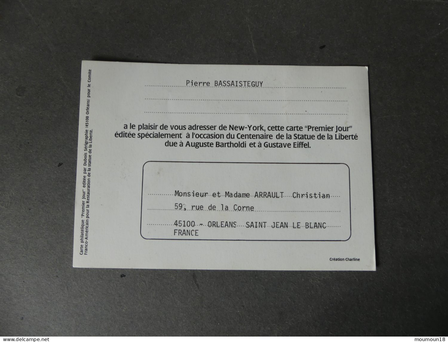 Carte First Day Of Issue Premier Jour Statue De La Liberté Dubois Sérigraphie Comité Franco-Américain Création Charline - Long Island