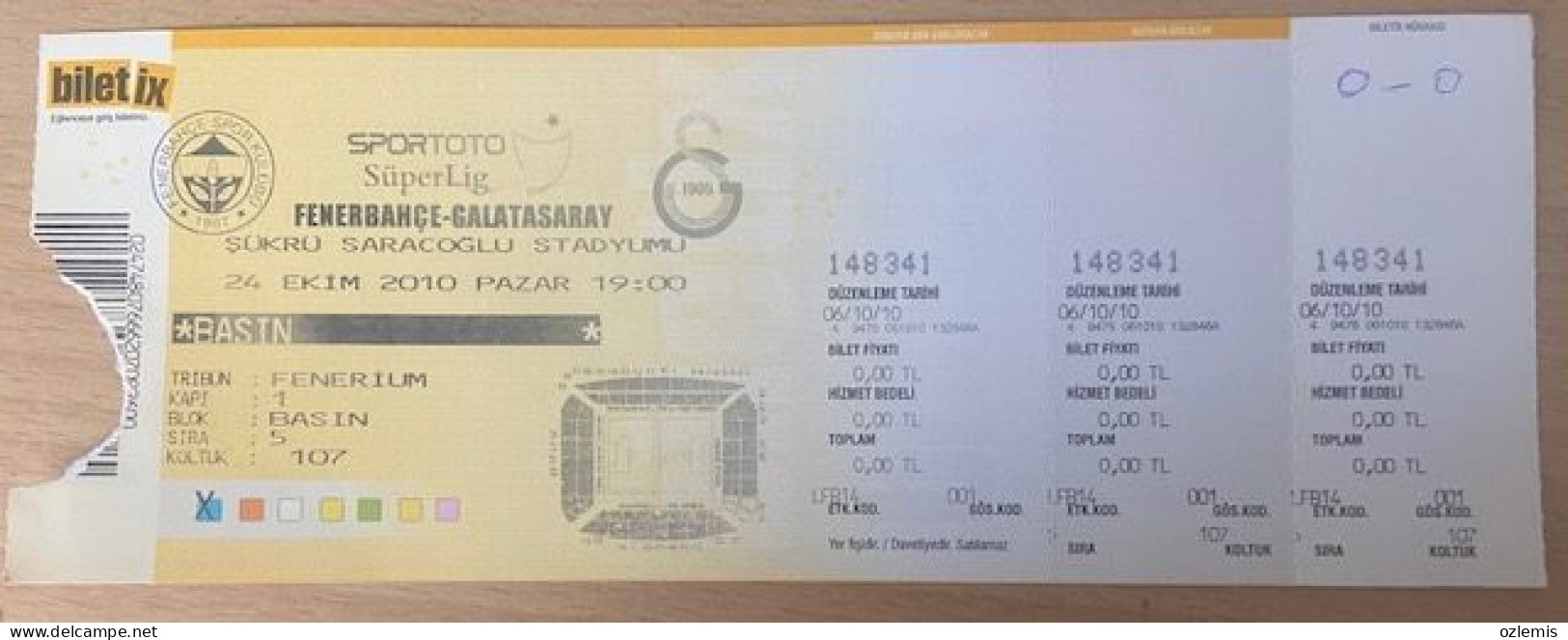 FENERBAHCE - GALATASARAY   ,MATCH TICKET ,2010 - Match Tickets