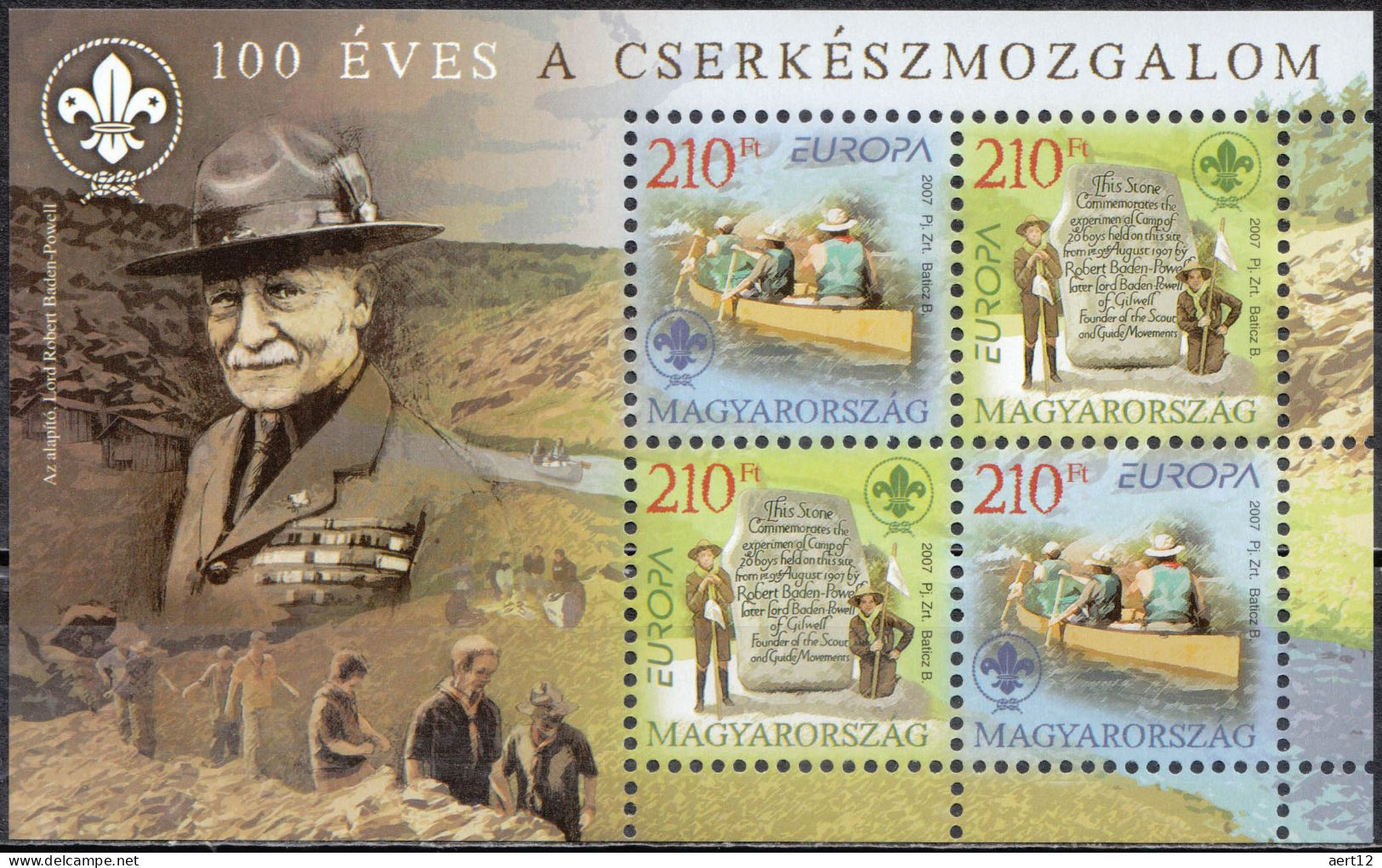 2007, Hungary, Scout, Anniversaries, CEPT, Europe, Commemoration, Headgear, Souvenir Sheet, MNH(**), HU BL313 - Ungebraucht