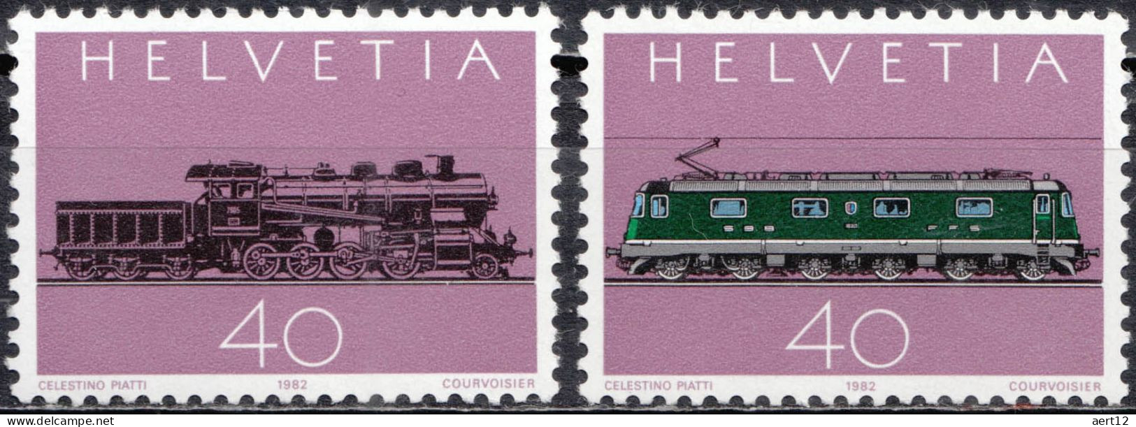 1982, Switzerland , Gotthard Railway, Locomotives, Railways, 2 Stamps, MNH(**), CH 1214-15 - Ongebruikt