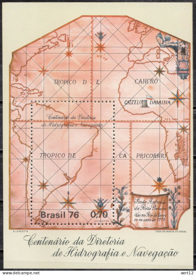 1976, Brazil, Century Hydrography, Water, Navigation, Souvenir Sheet, MNH(**), Mi BL37 - Ongebruikt