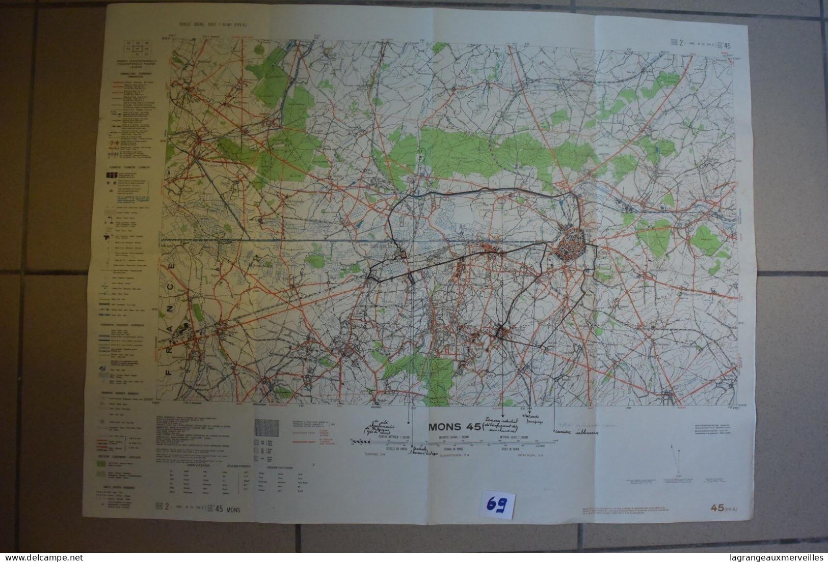 C69 Carte Belgique - Hainaut - Mons 45 - 1/50.000. - Topographische Kaarten