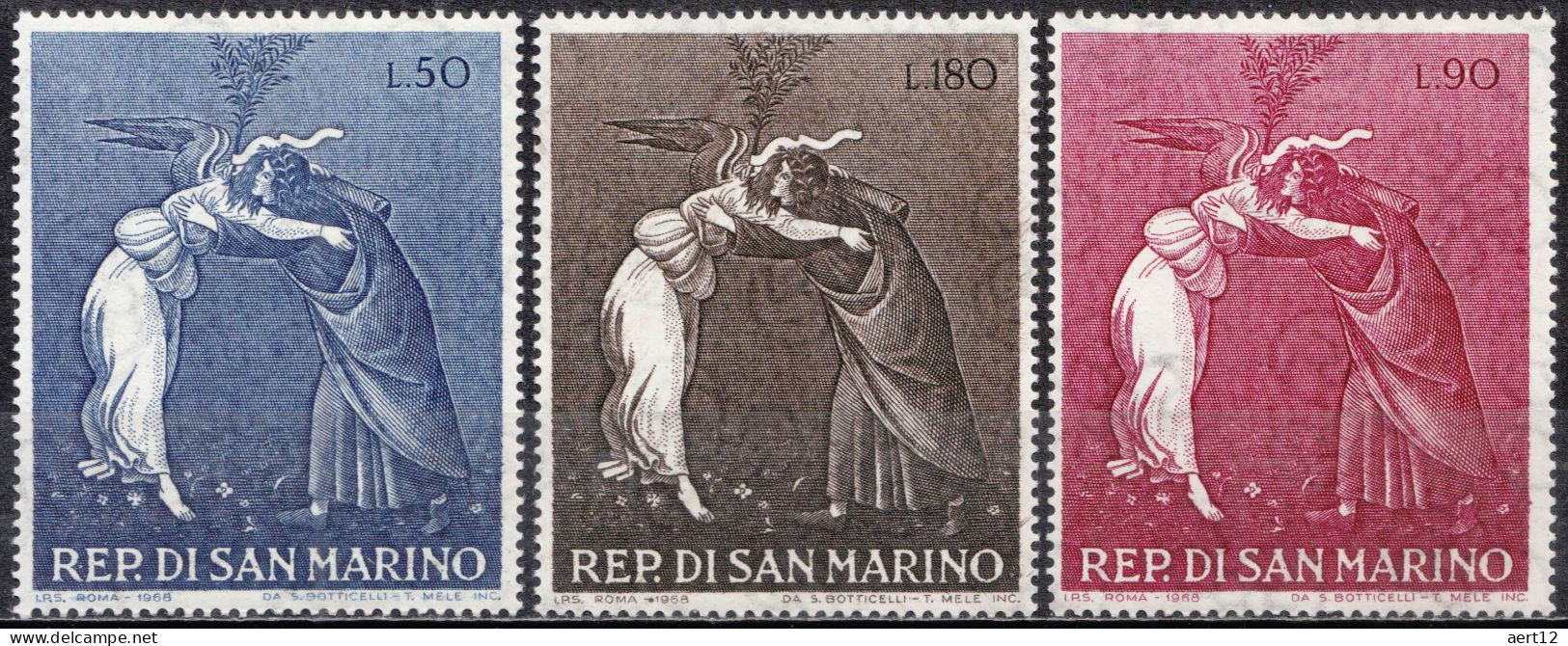 1968, San Marino, Christmas, Angels, Paintings, 3 Stamps, MNH(**), SM 918-20 - Nuevos
