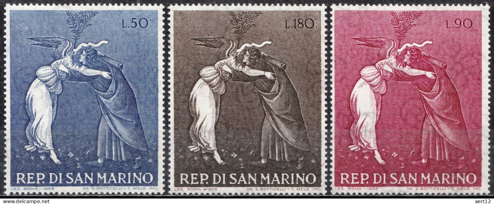 1968, San Marino, Christmas, Angels, Paintings, 3 Stamps, MNH(**), SM 918-20 - Unused Stamps