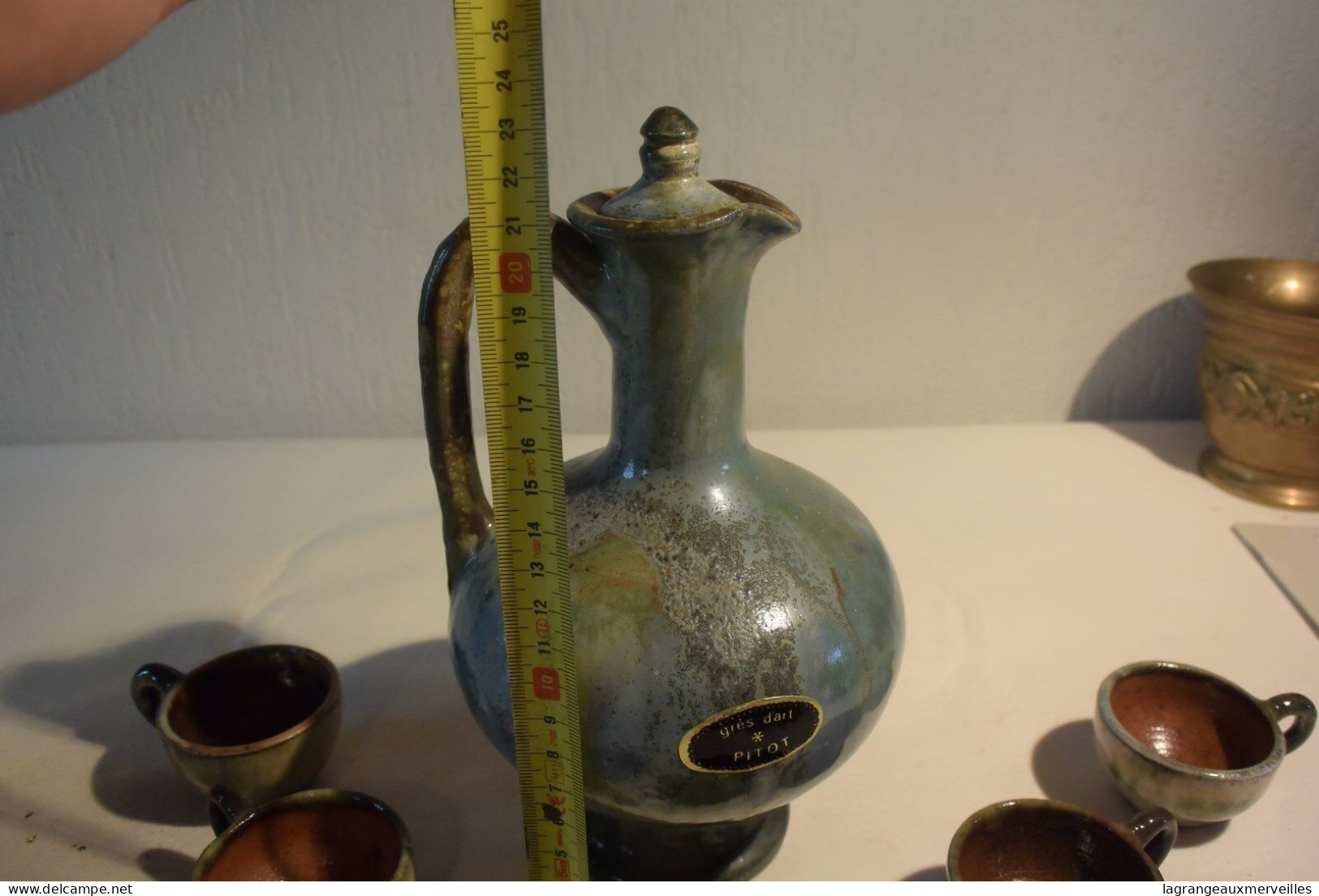 C69 Ancienne Cruche - 6 Verres - Poterie Grès D'art PITOT - Autres & Non Classés